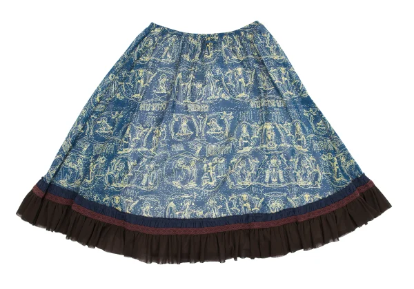 Jean Paul GAULTIER Hem Frill Lace Tapping Printed Mesh Skirt K-162951_010