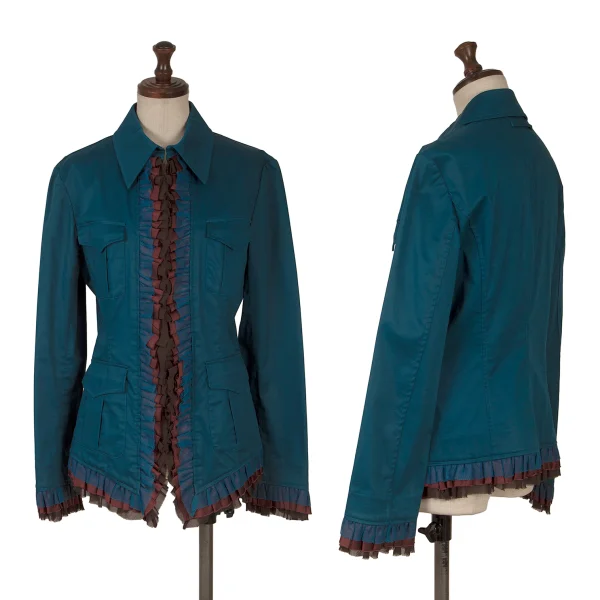 Jean Paul GAULTIER Frill Trim Stretch Zip Jacket Dark Blue 40 K-162952_001