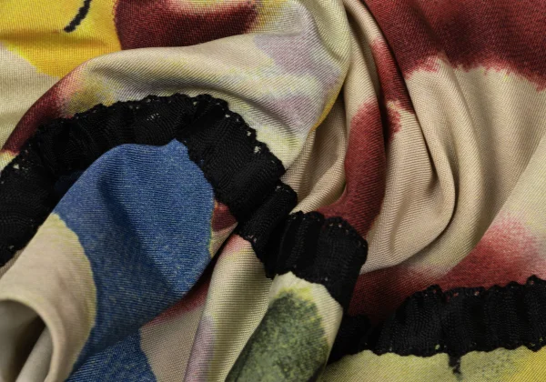 ジャンポールゴルチエ ファムJean Paul GAULTIER FEMME グラフィックプリントアシンメトリーストレッチスカート ベージュマルチ40 K-162956_017