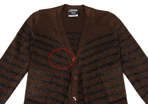 Jean Paul GAULTIER MAILLE FEMME Wool Blend Glitter Striped Knit Cardigan K-162963_003
