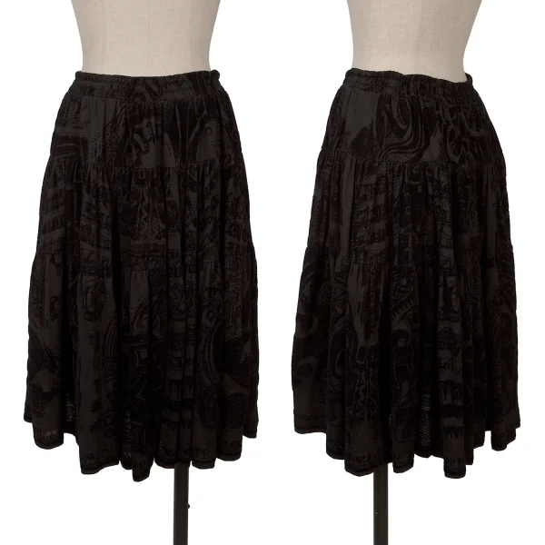 Jean Paul GAULTIER MAILLE FEMME Wool Flocked Print Flared Skirt Black S K-162965_001