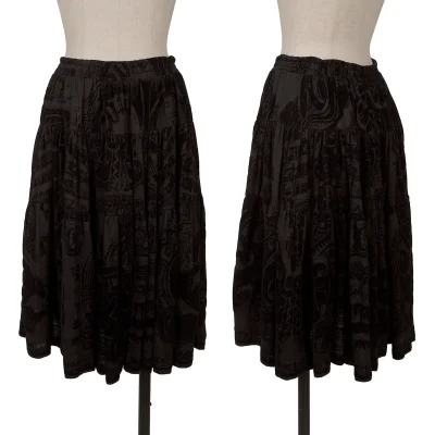 Jean Paul GAULTIER MAILLE FEMME Wool Flocked Print Flared Skirt