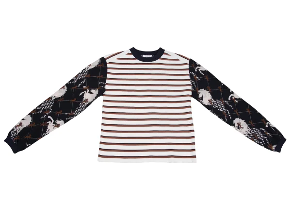 Chloe Printed Silk Sleeves Switching Stripe Knit Top K-162973_002