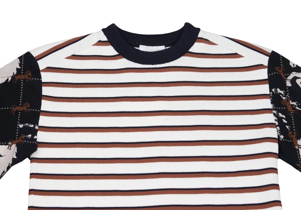 Chloe Printed Silk Sleeves Switching Stripe Knit Top K-162973_003