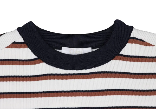Chloe Printed Silk Sleeves Switching Stripe Knit Top K-162973_004