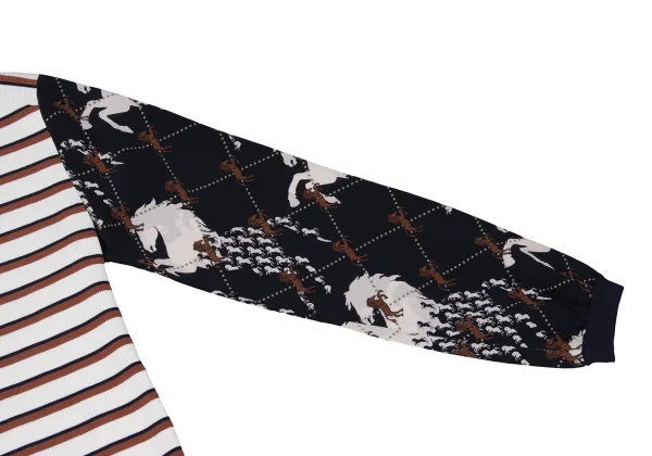 Chloe Printed Silk Sleeves Switching Stripe Knit Top K-162973_005
