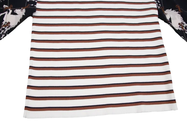 Chloe Printed Silk Sleeves Switching Stripe Knit Top K-162973_007