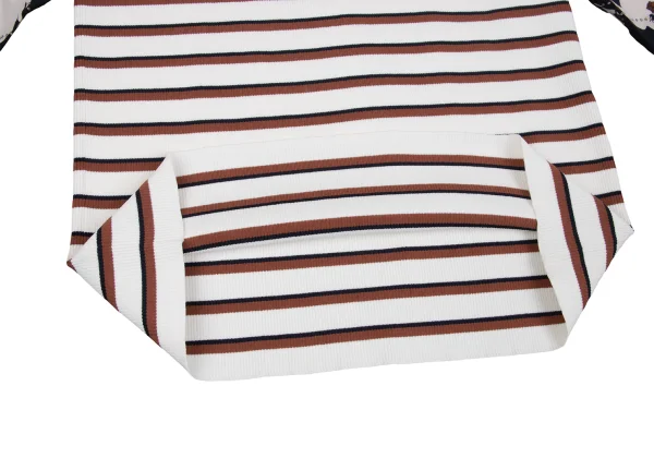 Chloe Printed Silk Sleeves Switching Stripe Knit Top K-162973_008