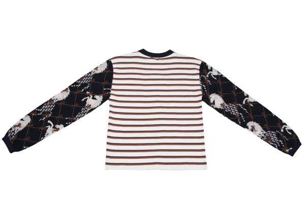 Chloe Printed Silk Sleeves Switching Stripe Knit Top K-162973_009