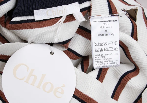 Chloe Printed Silk Sleeves Switching Stripe Knit Top K-162973_011