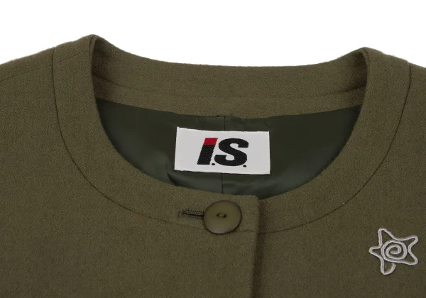 イッセイミヤケISSEY MIYAKE I.S. ウールエンブロイダリーノーカラージャケット カーキM K-162987_005