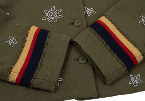 イッセイミヤケISSEY MIYAKE I.S. ウールエンブロイダリーノーカラージャケット カーキM K-162987_008