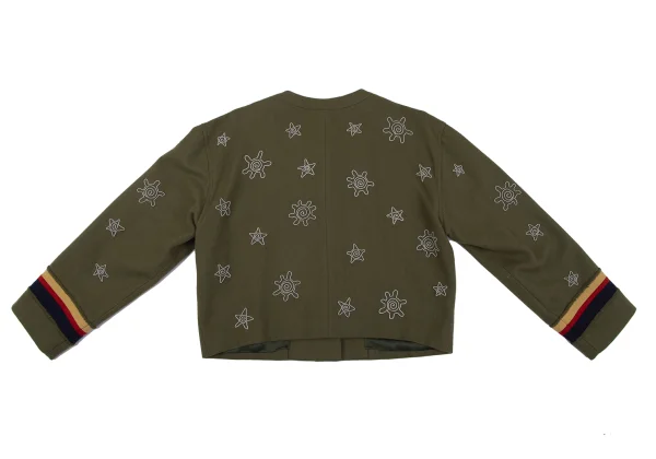 イッセイミヤケISSEY MIYAKE I.S. ウールエンブロイダリーノーカラージャケット カーキM K-162987_015