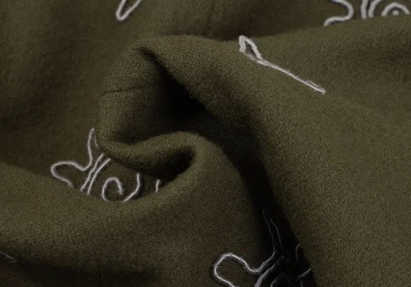 イッセイミヤケISSEY MIYAKE I.S. ウールエンブロイダリーノーカラージャケット カーキM K-162987_017