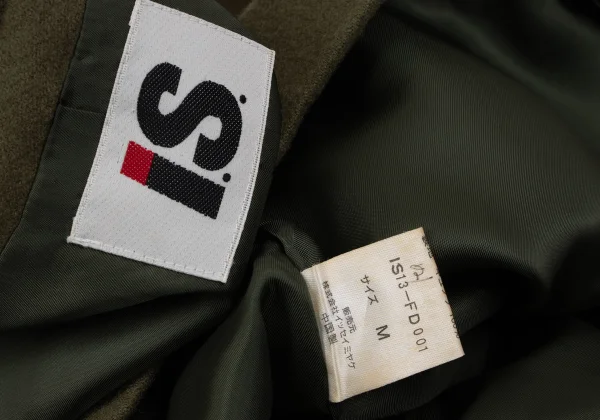イッセイミヤケISSEY MIYAKE I.S. ウールエンブロイダリーノーカラージャケット カーキM K-162987_019