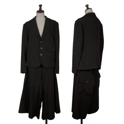 Y's Wool Gaba Slit Jacket & Cropped Wide Pants
