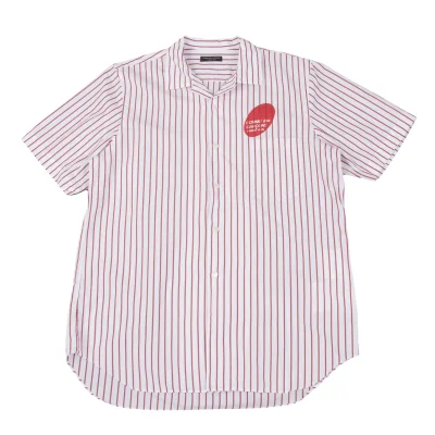 COMME des GARCONS HOMME PLUS Logo Printed Stripe Open Collar Shirt