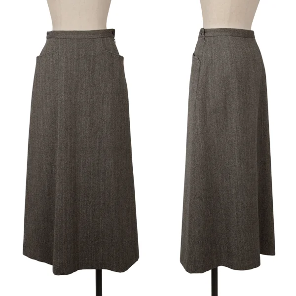 MARGARET HOWELL Wool Striped Long Skirt Grey 2 K-163040_001