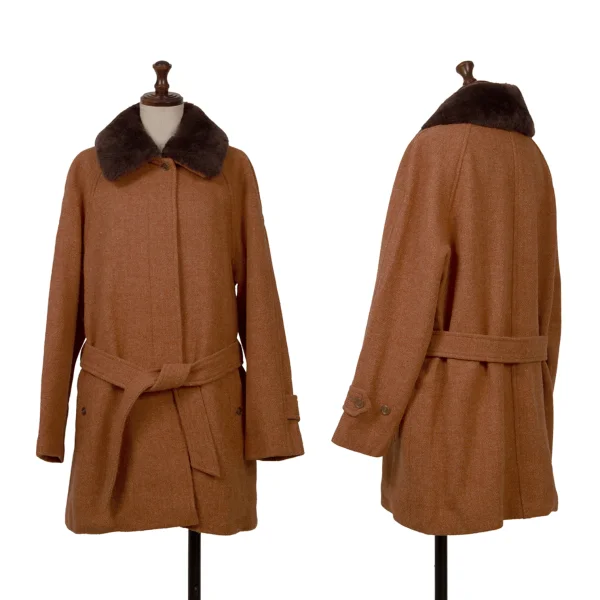 MARGARET HOWELL Detachable Fur Wool Harris Tweed Jacket Orange 2 K-163050_001