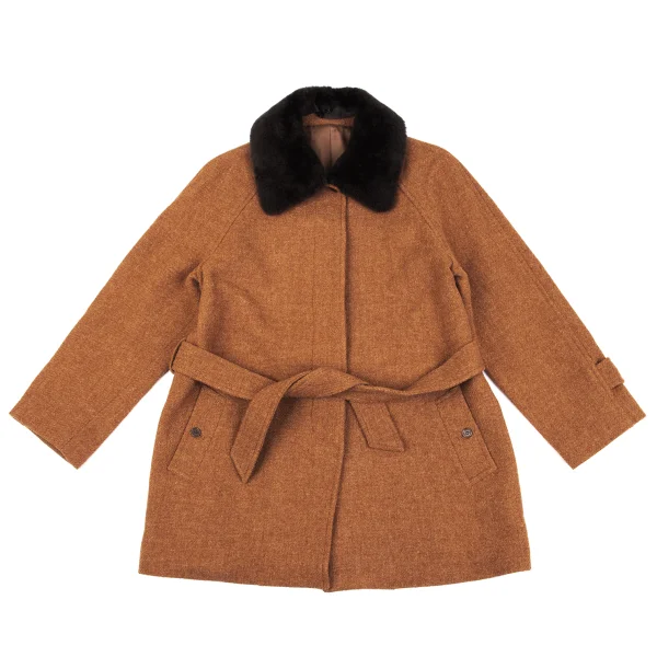 MARGARET HOWELL Detachable Fur Wool Harris Tweed Jacket K-163050_002
