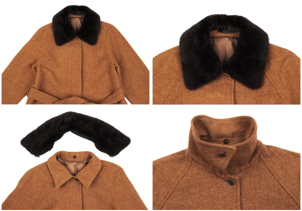 MARGARET HOWELL Detachable Fur Wool Harris Tweed Jacket K-163050_003