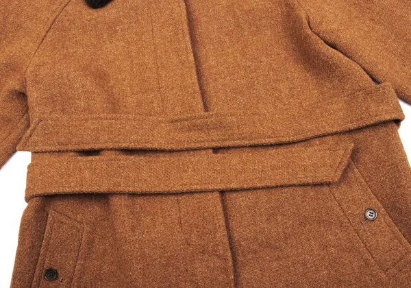 MARGARET HOWELL Detachable Fur Wool Harris Tweed Jacket K-163050_010