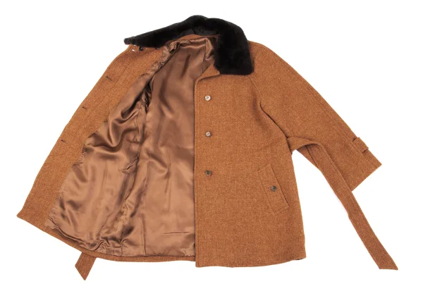 MARGARET HOWELL Detachable Fur Wool Harris Tweed Jacket K-163050_013