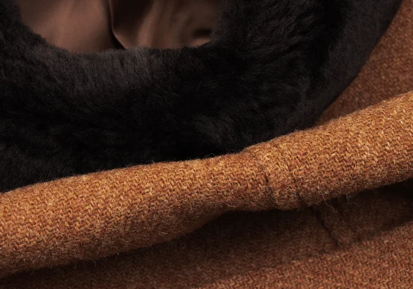 MARGARET HOWELL Detachable Fur Wool Harris Tweed Jacket K-163050_017