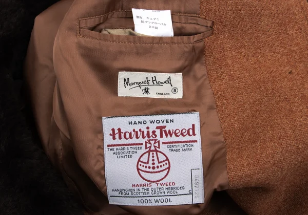 MARGARET HOWELL Detachable Fur Wool Harris Tweed Jacket K-163050_020