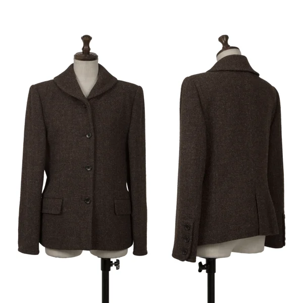 MARGARET HOWELL Wool Harris Tweed Shawl Collar Jacket Brown 2 K-163053_001