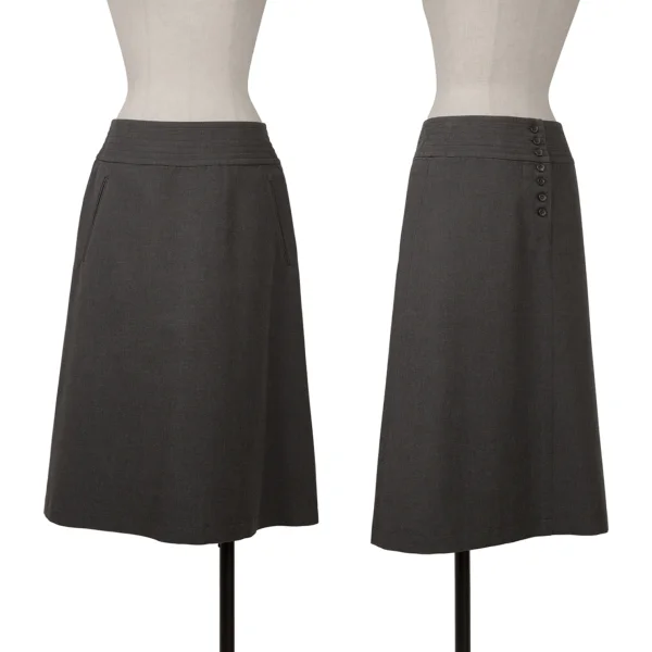 MARGARET HOWELL Wool Cotton Buck Button Skirt Charcoal 2 K-163059_001