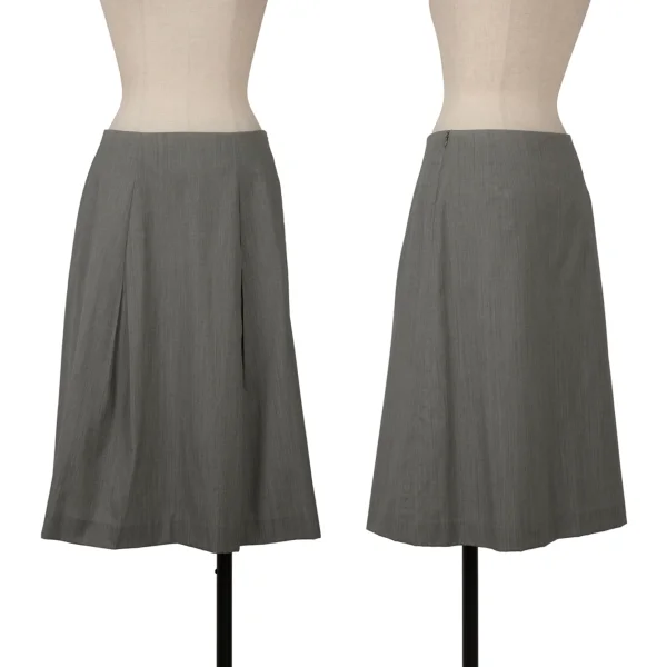 MARGARET HOWELL Wool Cotton Tuck A-line Skirt Grey 2 K-163060_001