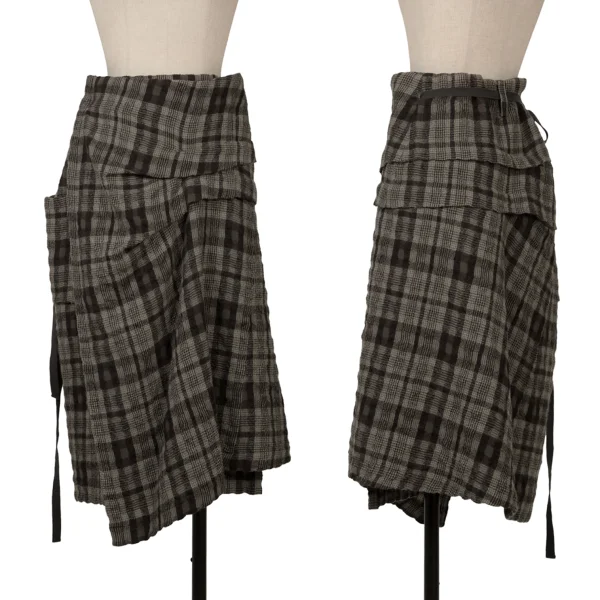 Plantation Washed Check Wrap Skirt Brown M K-163063_001
