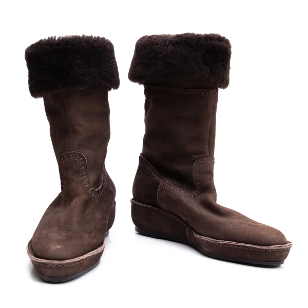 ISSEY MIYAKE HaaT Fur Suede Boots Brown M (US About 6.5) K-163066_001