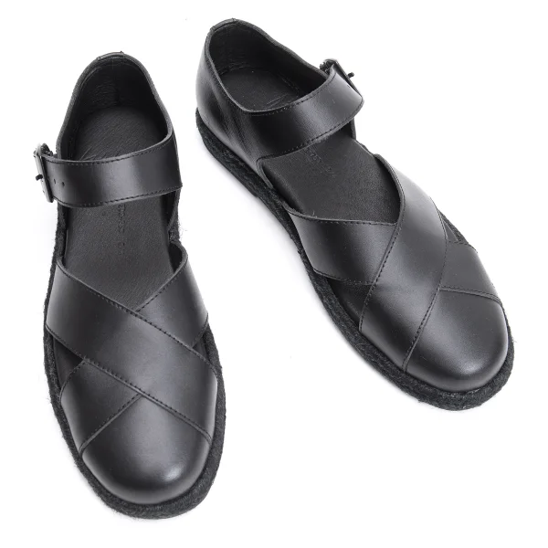 Yohji Yamamoto NOIR Strap Jute Sole Leather Shoes Black 24.5 (US About 7.5) K-163068_001