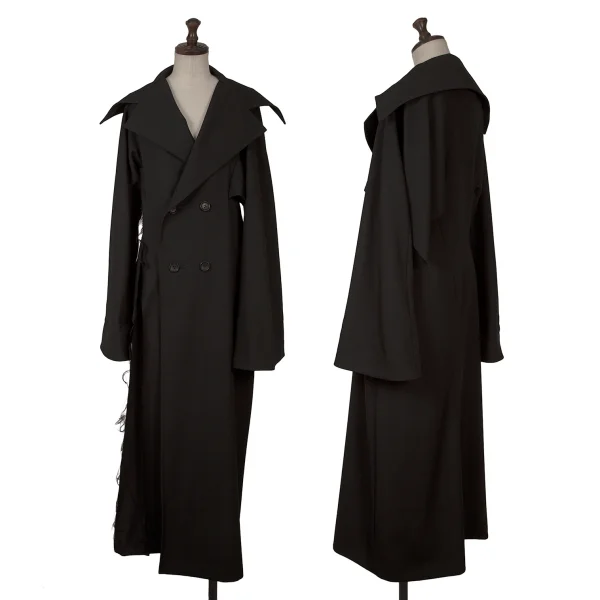 Yohji Yamamoto collections Cut Off Wool Gaba Wide Sleeve Long Coat Black 1 K-163069_001