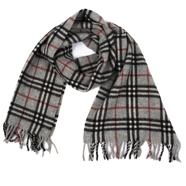 Burberrys' Wool Check Fringe Scarf Grey Free K-163082_001