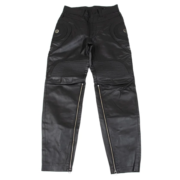 YOSHIYUKI KONISHI Switching Design Leather Biker Pants Black 2 K-163107_001