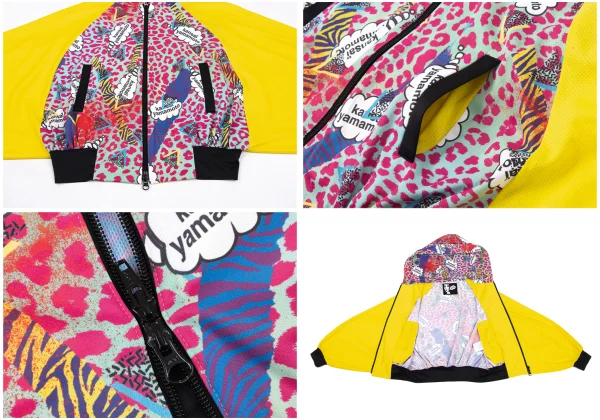 KANSAI YAMAMOTO Poly Comic Leopard Print Mesh Zip Hoodie K-163109_011
