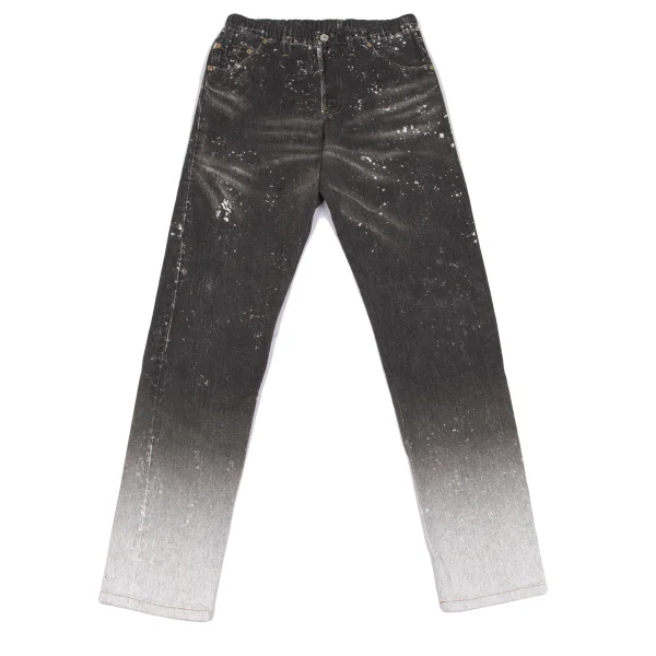 ISSEY MIYAKE me Bleached Denim Transfer Print Stretch Slim Pants Black Free K-163114_001