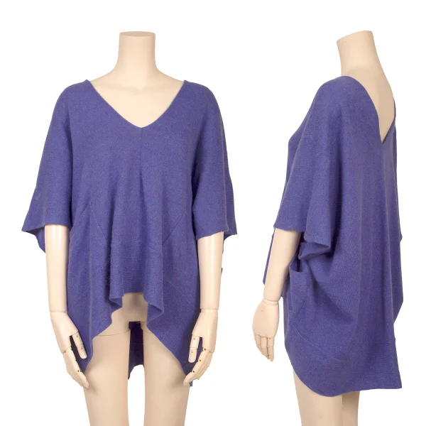 ISSEY MIYAKE me Wool Rayon V Neck Wide Knit Sweater Purple Free K-163121_001