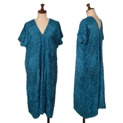 ISSEY MIYAKE me Pile Zigzag Weave V Neck Dress