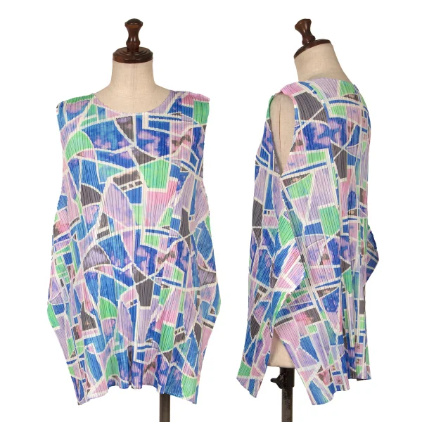 PLEATS PLEASE Bleach Graphic Printed Sleeveless Wide Top Purple,Multi-Color 3 K-163128_001