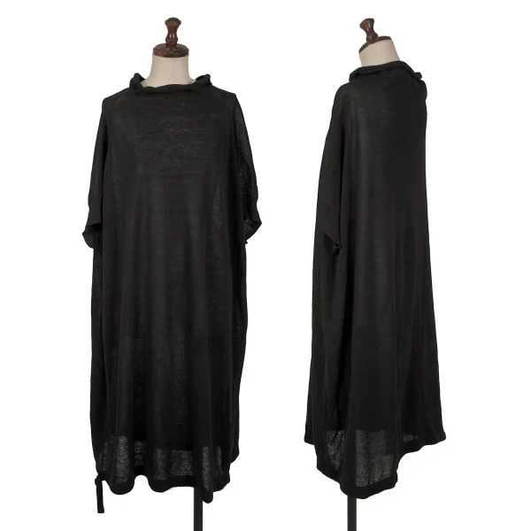 Yohji Yamamoto FEMME Linen Blend Drape-neck See-through Knit Tunic Black 2 K-163145_001