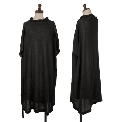 Yohji Yamamoto FEMME Linen Blend Drape-neck See-through Knit Tunic