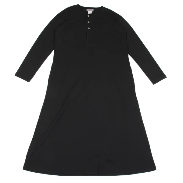 Yohji Yamamoto POUR HOMME Wool Rayon Henley Neck Long Dress Black M K-163147_001
