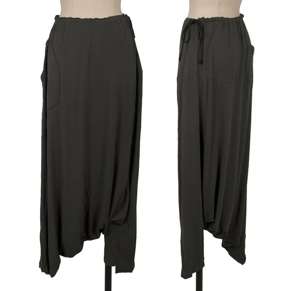 Y's Rayon Silk Stretch Asymmetry Dropped Crotch Pants Charcoal 2 K-163149_001