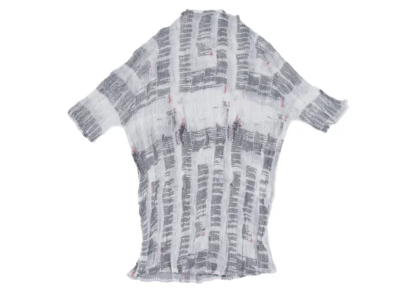 ISSEY MIYAKE WHITE LABEL Transfer Print Sheer Loop Pleated Mock Neck T-Shirt K-163171_002