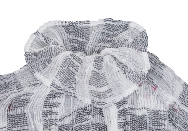 ISSEY MIYAKE WHITE LABEL Transfer Print Sheer Loop Pleated Mock Neck T-Shirt K-163171_004