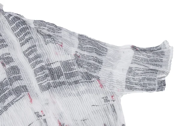 ISSEY MIYAKE WHITE LABEL Transfer Print Sheer Loop Pleated Mock Neck T-Shirt K-163171_005